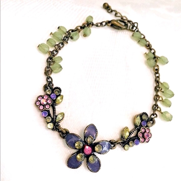 Vintage Purple Enamel & Pink Stone Floral Bracelet - Picture 3 of 6